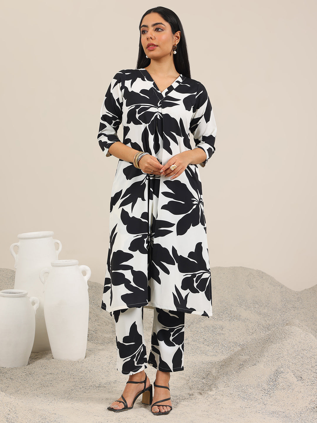  White Printed Crepe Co-Ord Sets 