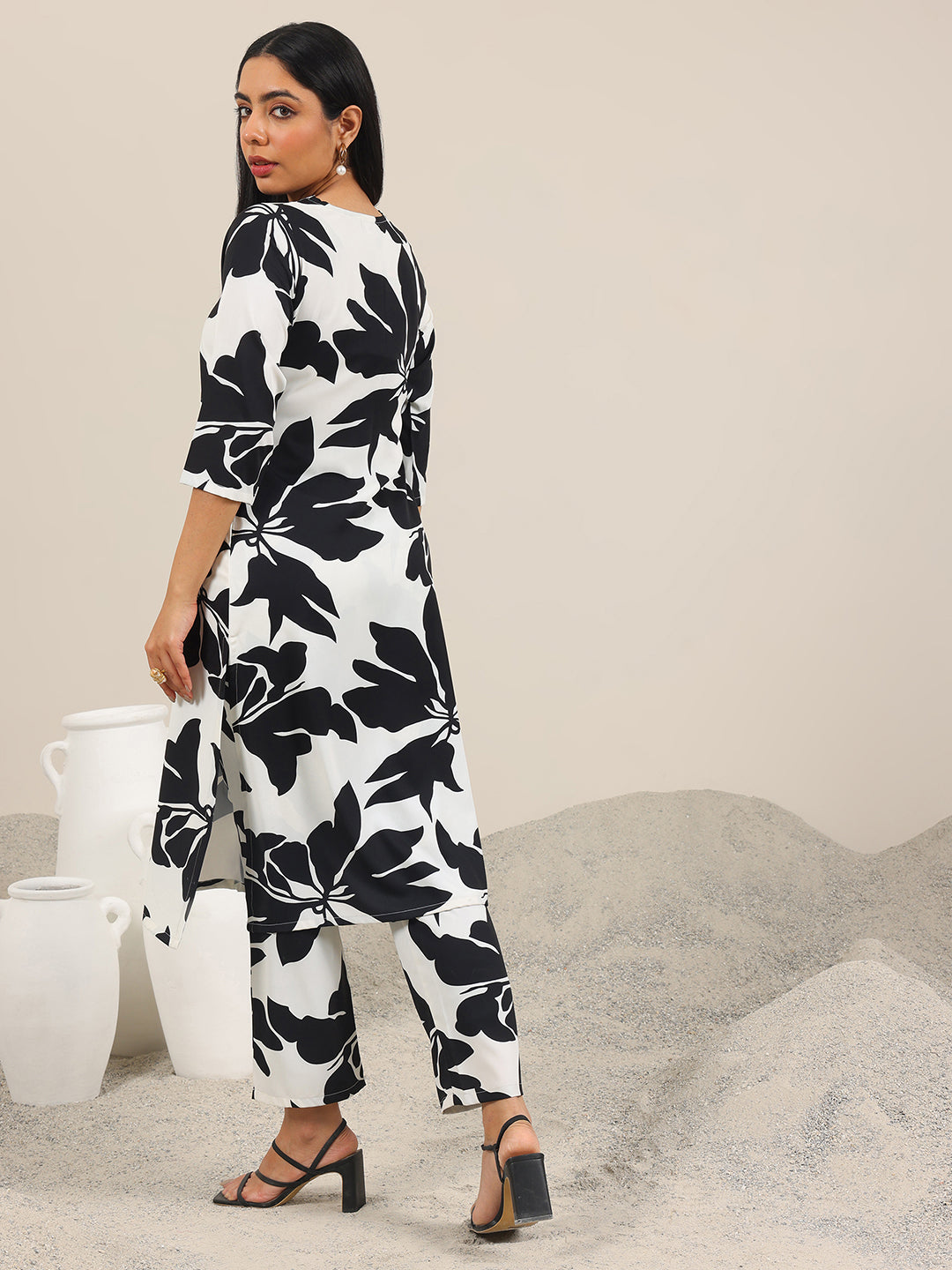  White Printed Crepe Co-Ord Sets 