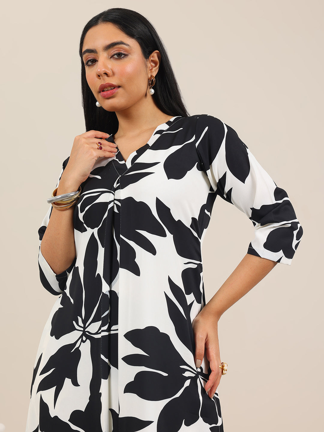  White Printed Crepe Co-Ord Sets 