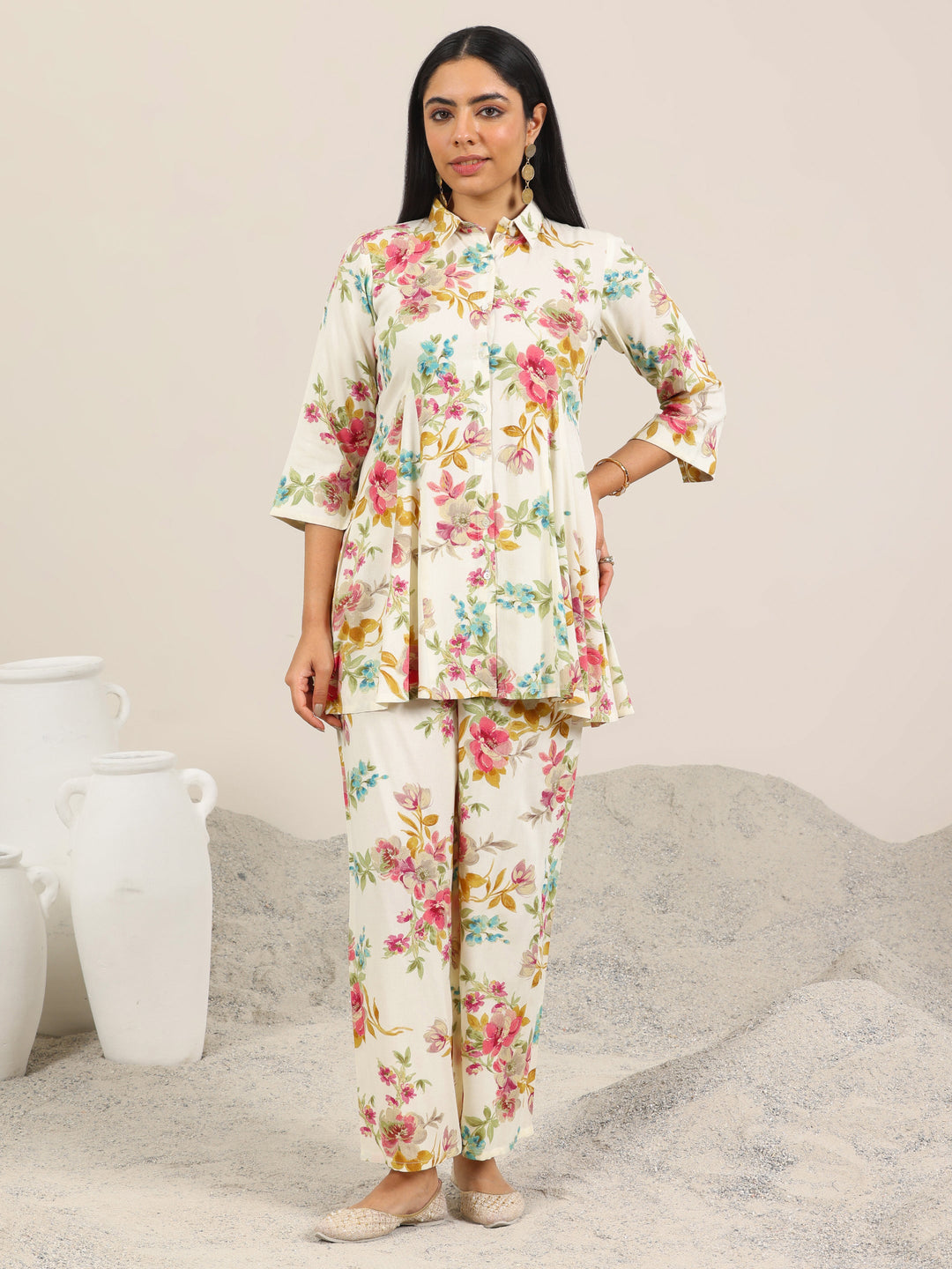  Off White Printed Rayon Co-Ord Sets 