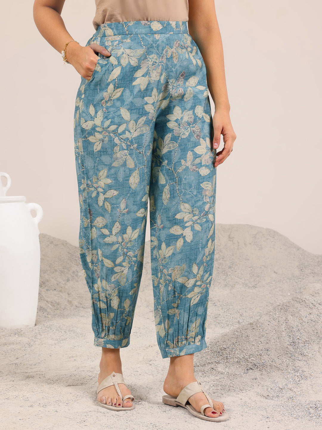  Blue Printed Silk Blend Co-Ord Sets 