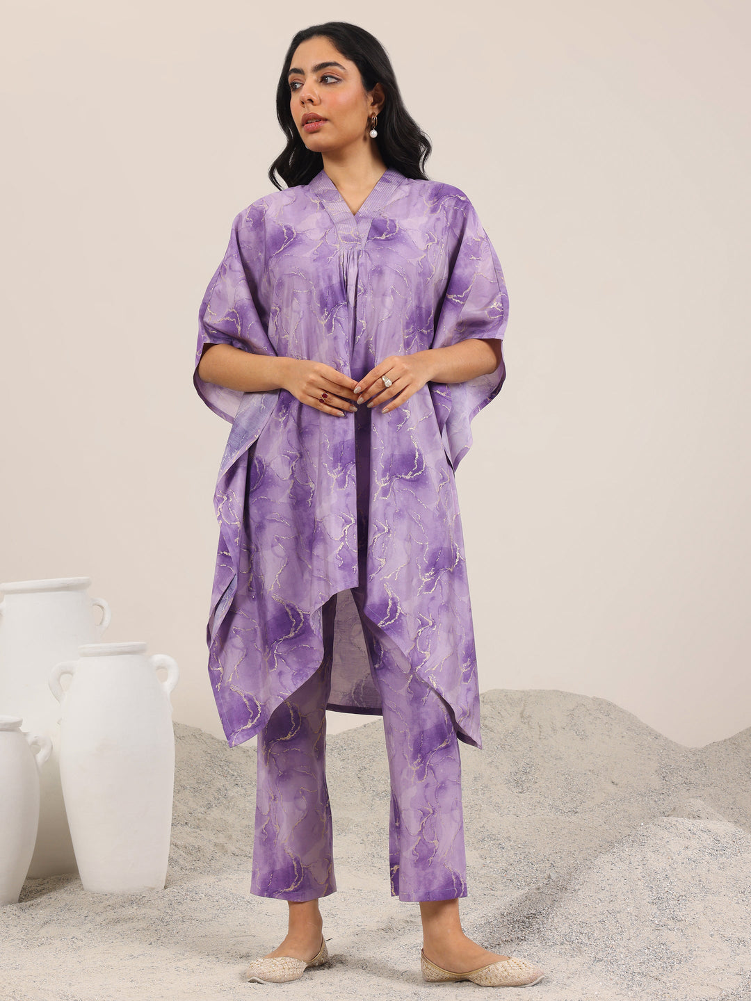  Lavender Printed Silk Blend Co-Ord Sets 