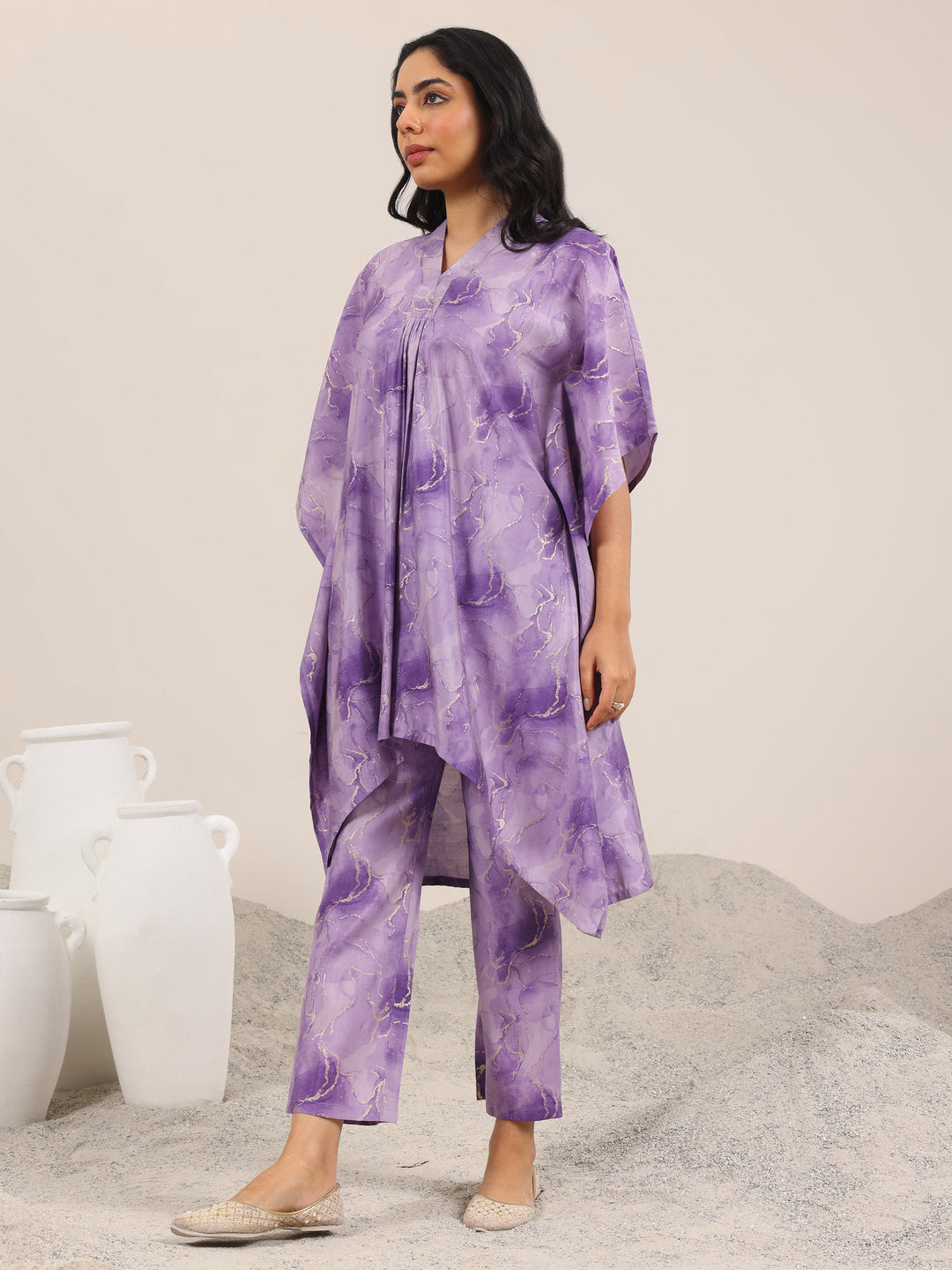  Lavender Printed Silk Blend Co-Ord Sets 