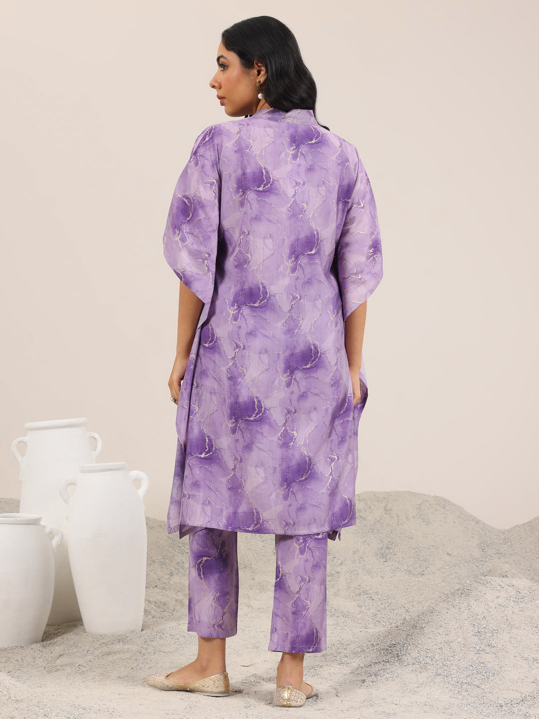  Lavender Printed Silk Blend Co-Ord Sets 