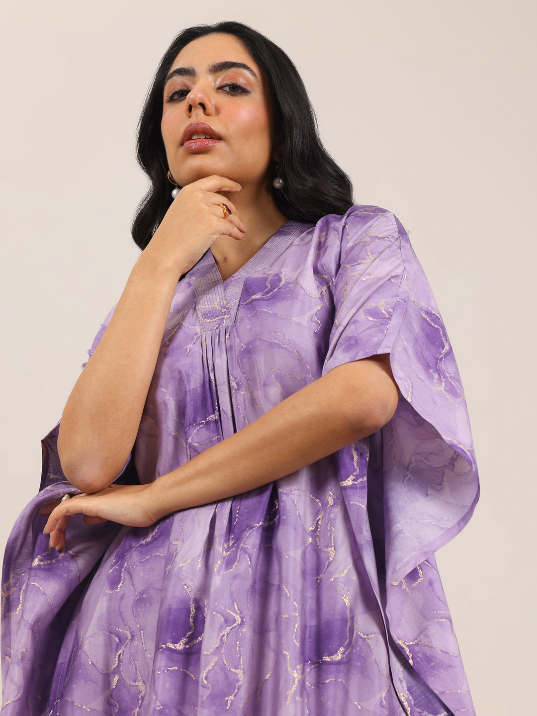  Lavender Printed Silk Blend Co-Ord Sets 
