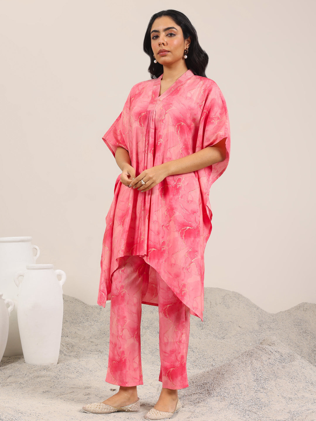  Coral Printed Silk Blend Co-Ord Sets 