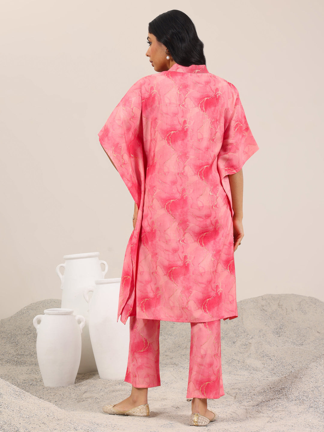  Coral Printed Silk Blend Co-Ord Sets 