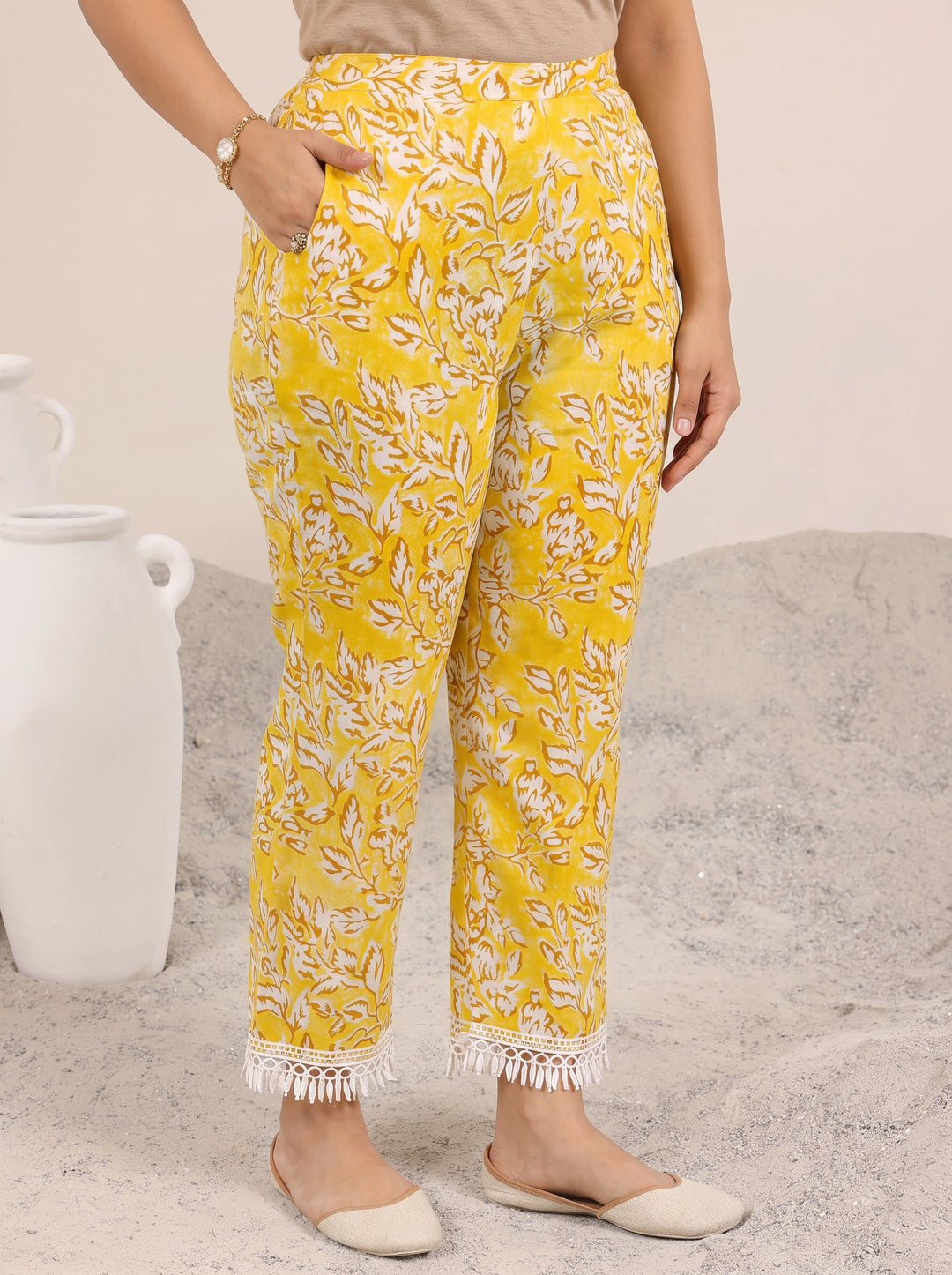 Plus Size Mustard Floral Printed Cotton Kurta Set 