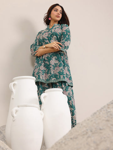 Teal Printed Pure Cotton Co-Ord Sets