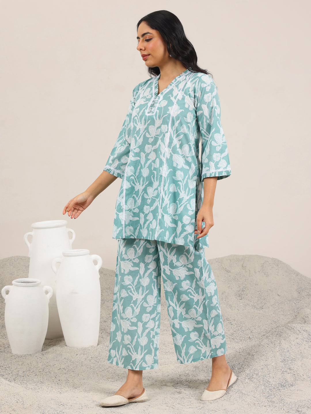  Green Printed Pure Cotton Co-Ord Sets 