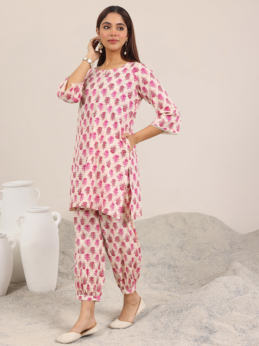 libas Pink Printed Pure Cotton Co-Ord Sets-picture-19