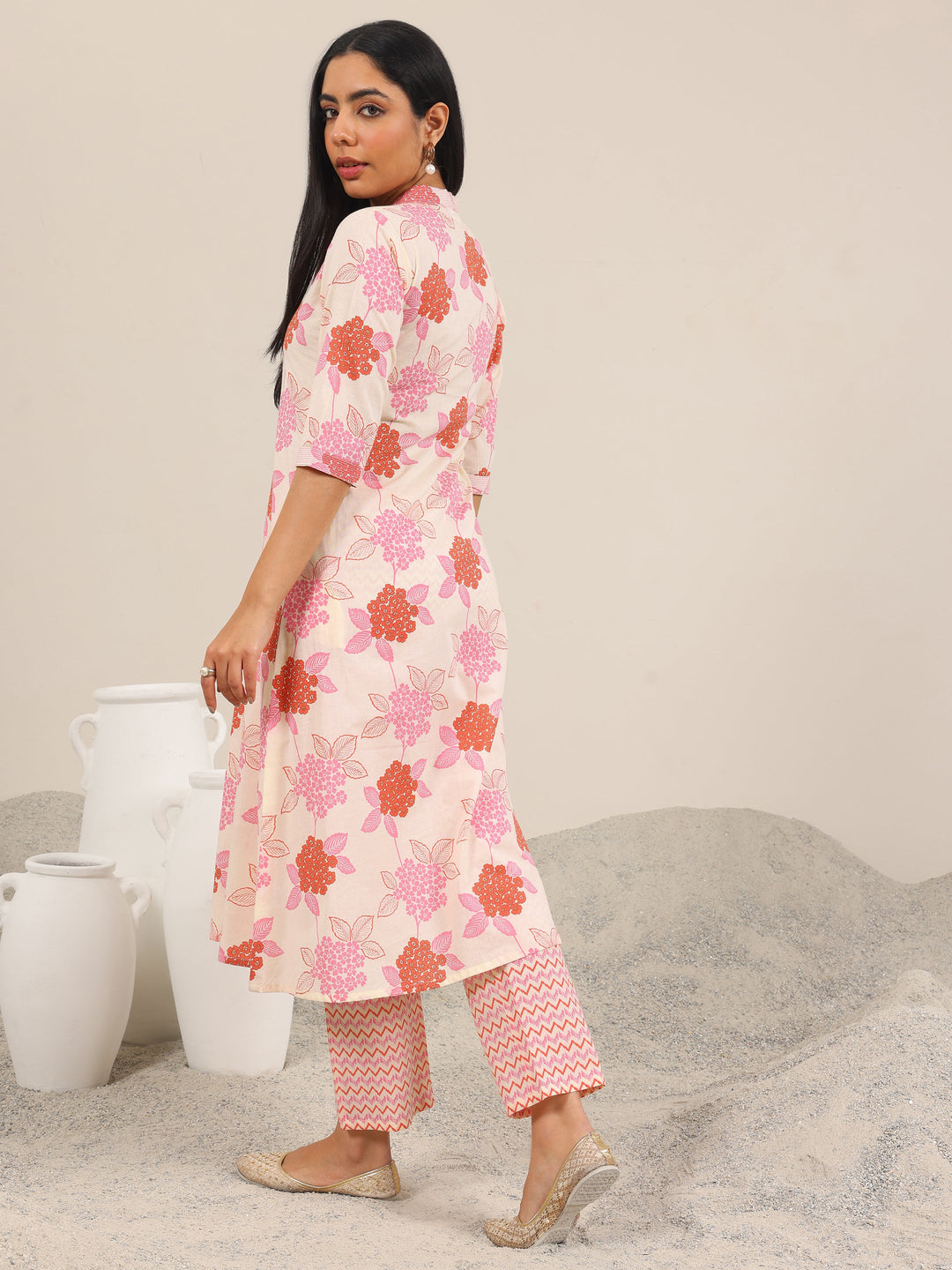  Off White Printed Pure Cotton A-Line Kurta Set 