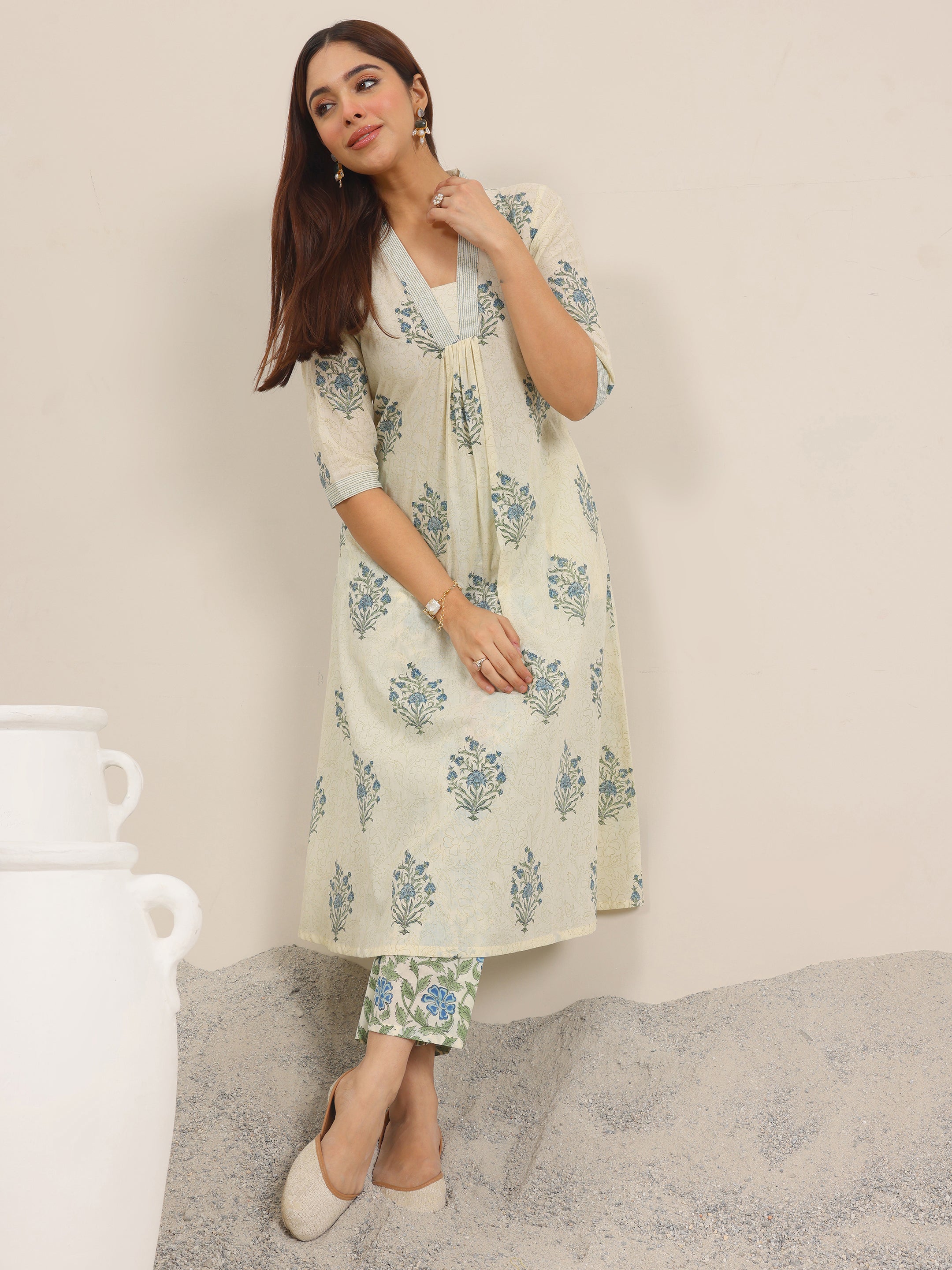 libas Off White Printed Pure Cotton A-Line Kurta Set-picture-36