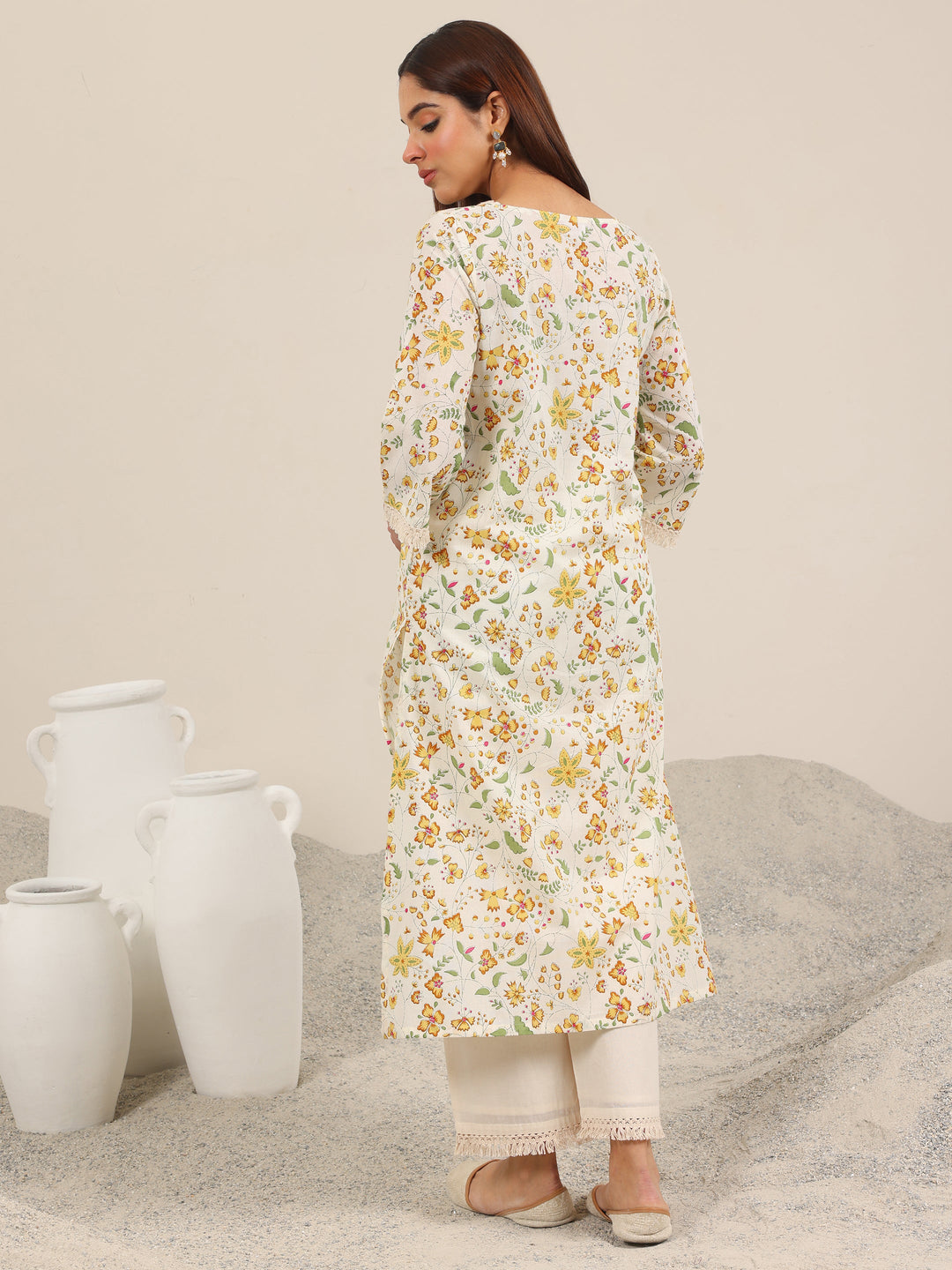  Off White Printed Pure Cotton Straight Kurta Set 