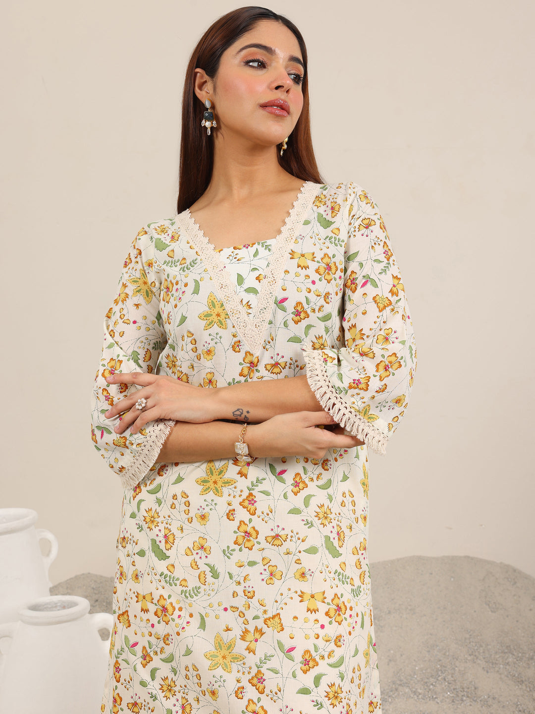  Off White Printed Pure Cotton Straight Kurta Set 