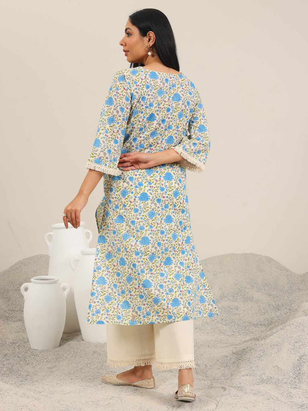  Off White Printed Pure Cotton Straight Kurta Set 