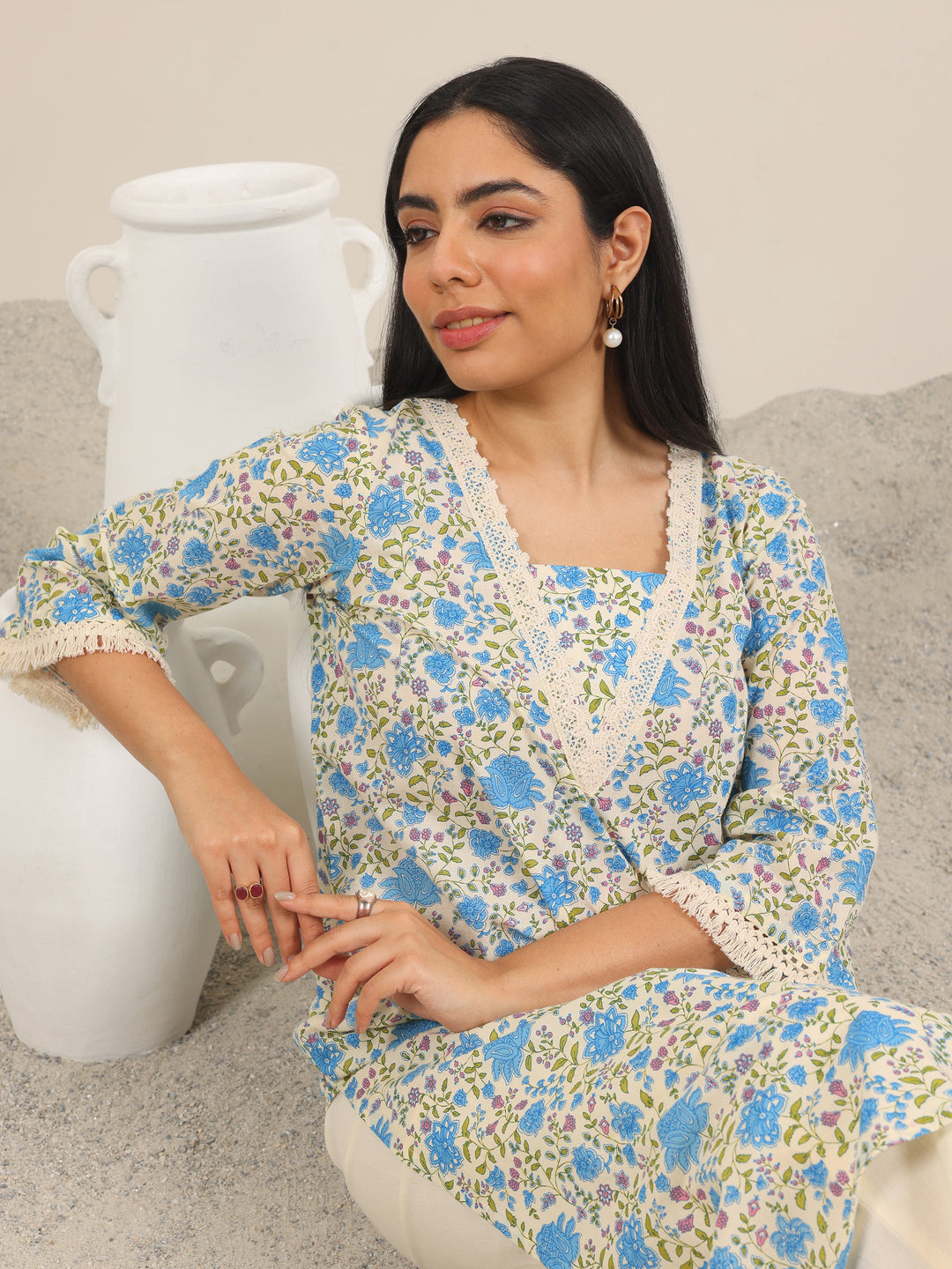  Off White Printed Pure Cotton Straight Kurta Set 