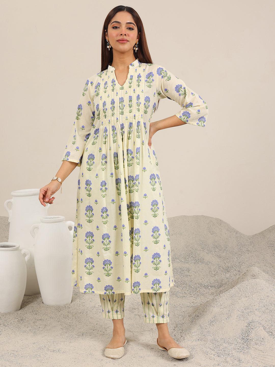  Off White Printed Pure Cotton Straight Kurta Set 