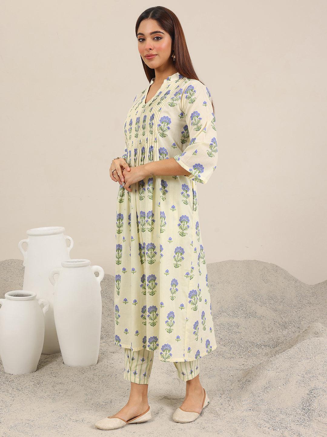  Off White Printed Pure Cotton Straight Kurta Set 