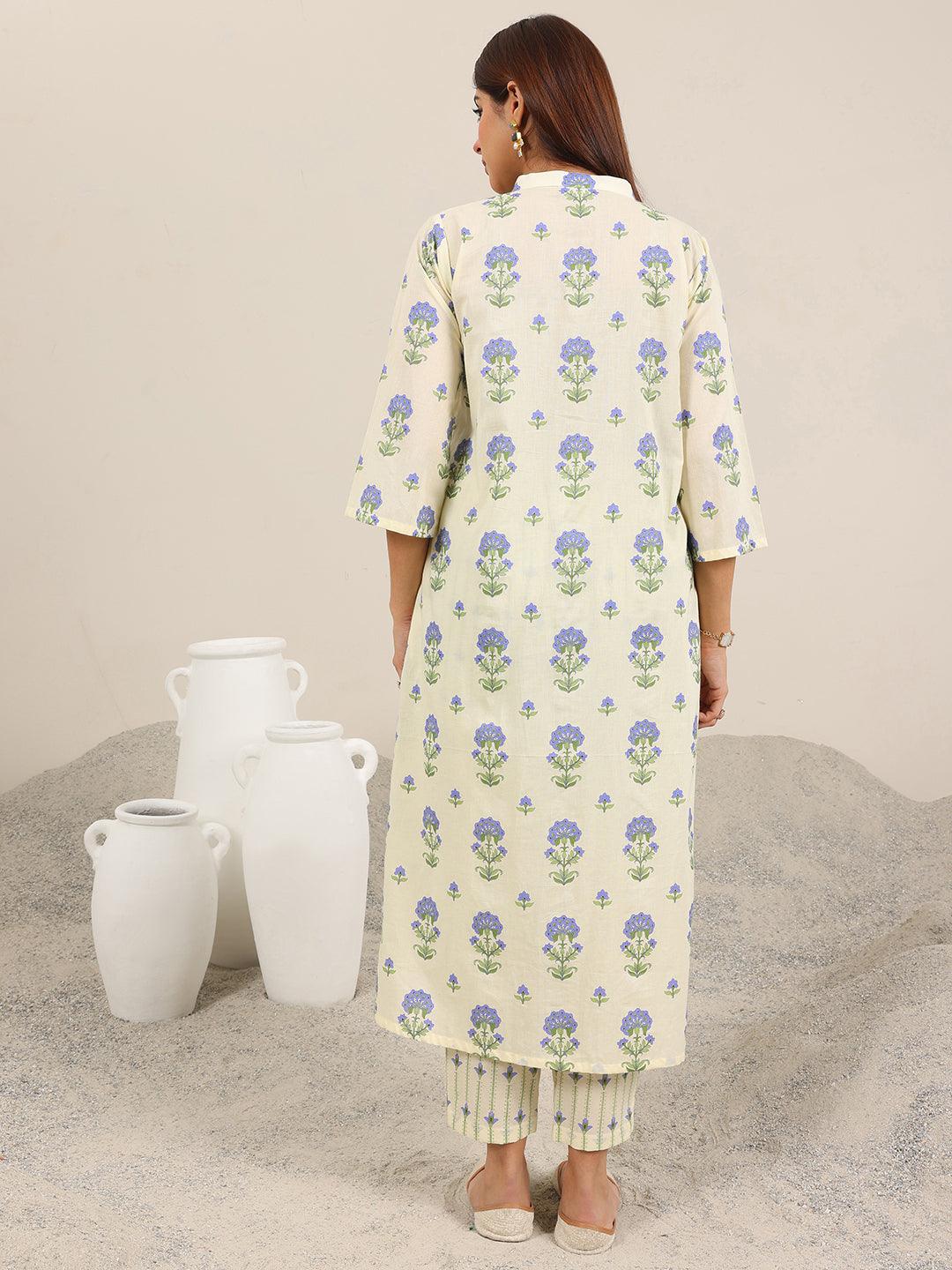  Off White Printed Pure Cotton Straight Kurta Set 