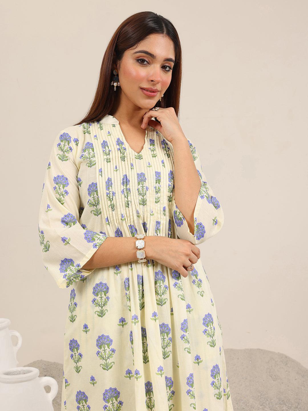  Off White Printed Pure Cotton Straight Kurta Set 
