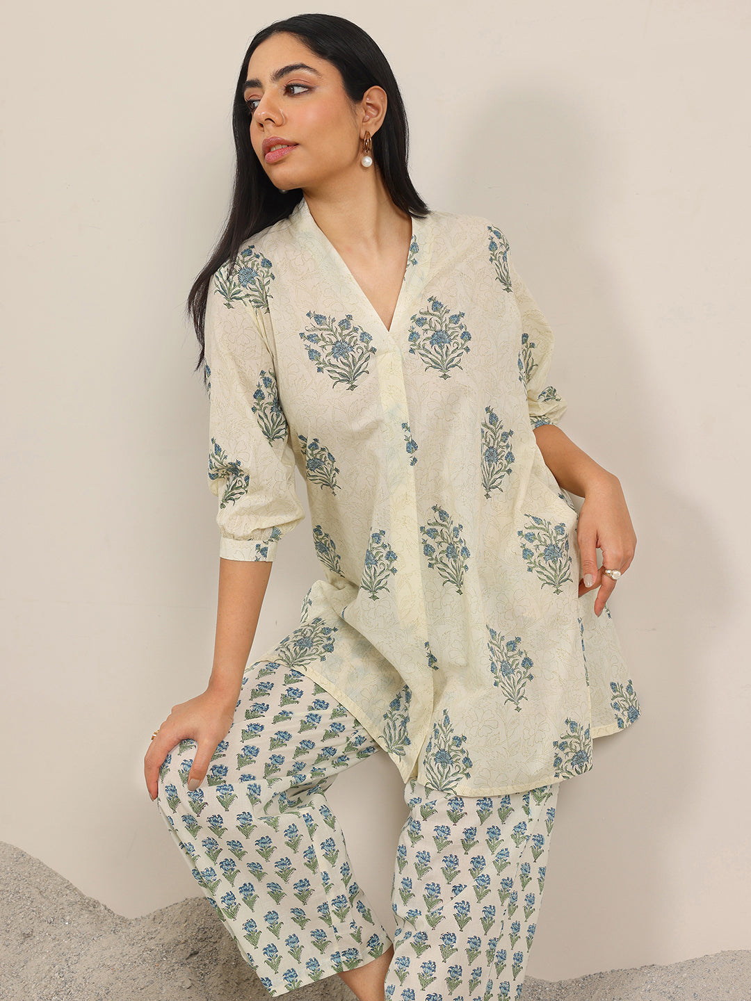 Off White Printed Pure Cotton Straight Kurta Set-image-8