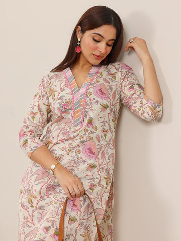 Libas Off White Printed Pure Cotton Straight Kurta Set