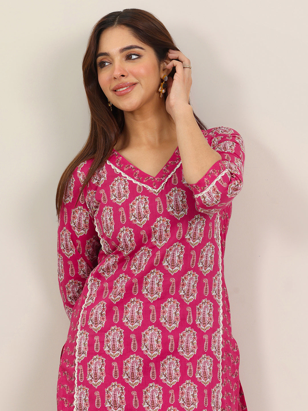 libas Pink Printed Pure Cotton Straight Kurta Set-picture-19