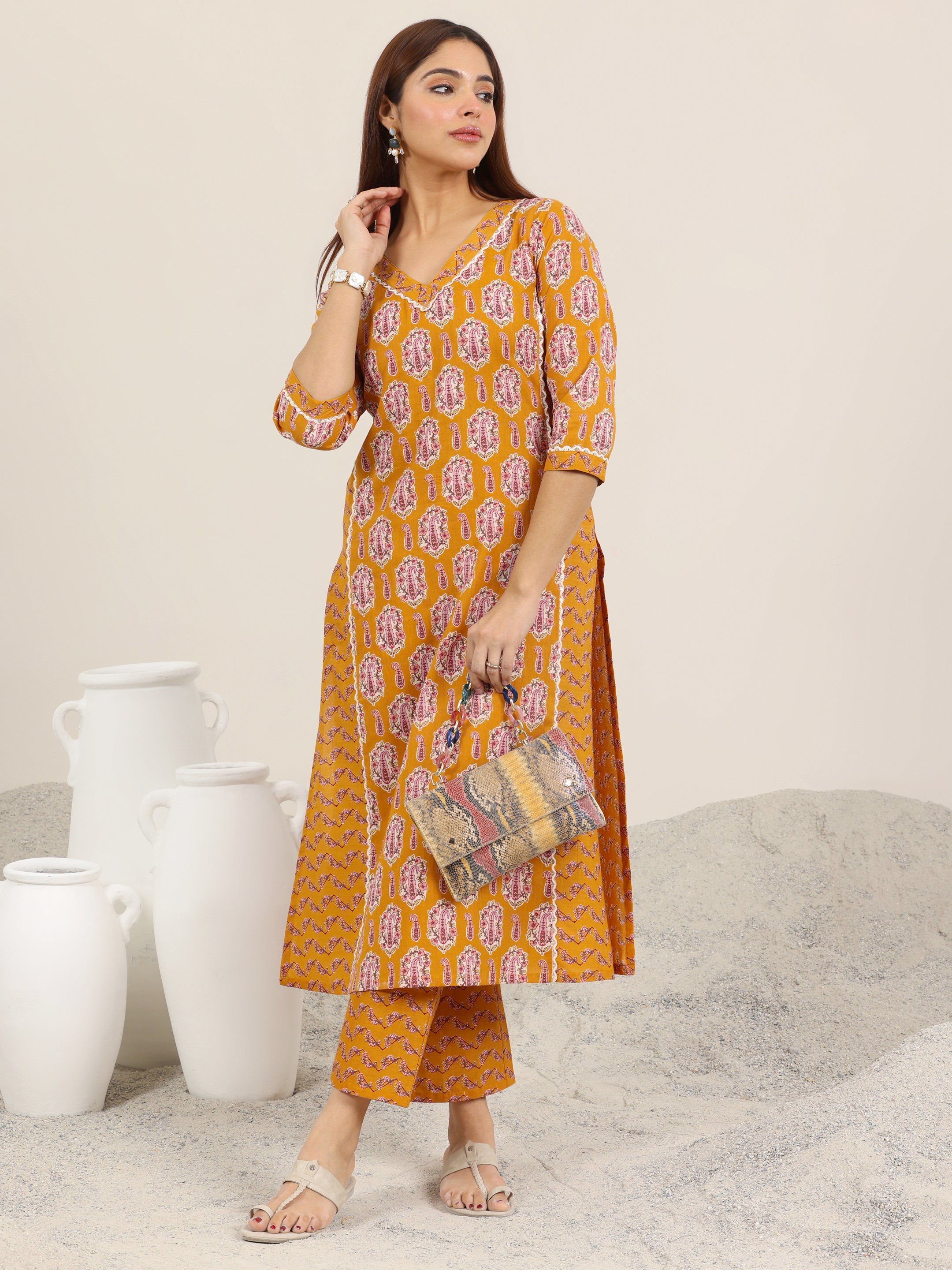libas Mustard Printed Pure Cotton Straight Kurta Set-picture-14