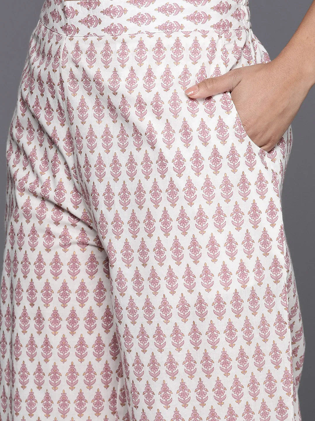  Off White Printed Cotton Anarkali Kurta Set 