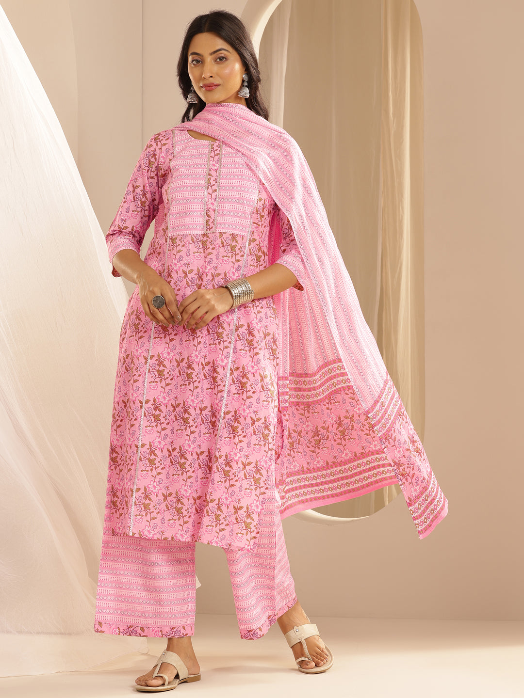  Pink Yoke Design Cotton Straight Suit With Dupatta 