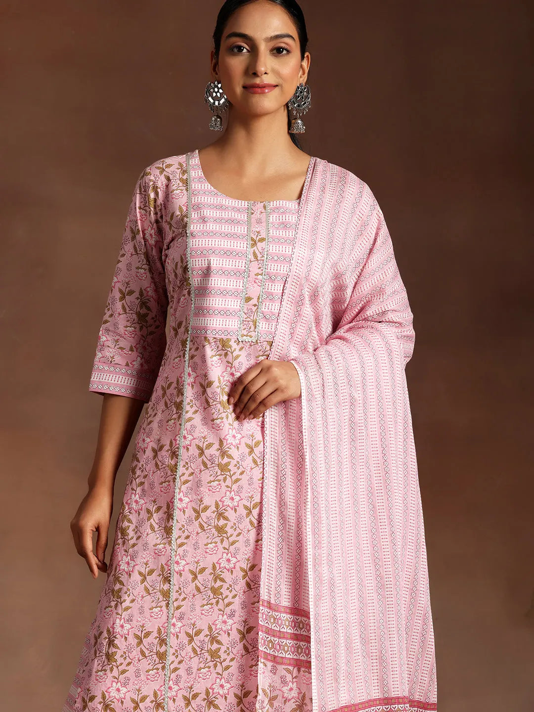 Pink Yoke Design Cotton Straight Suit With Dupatta 