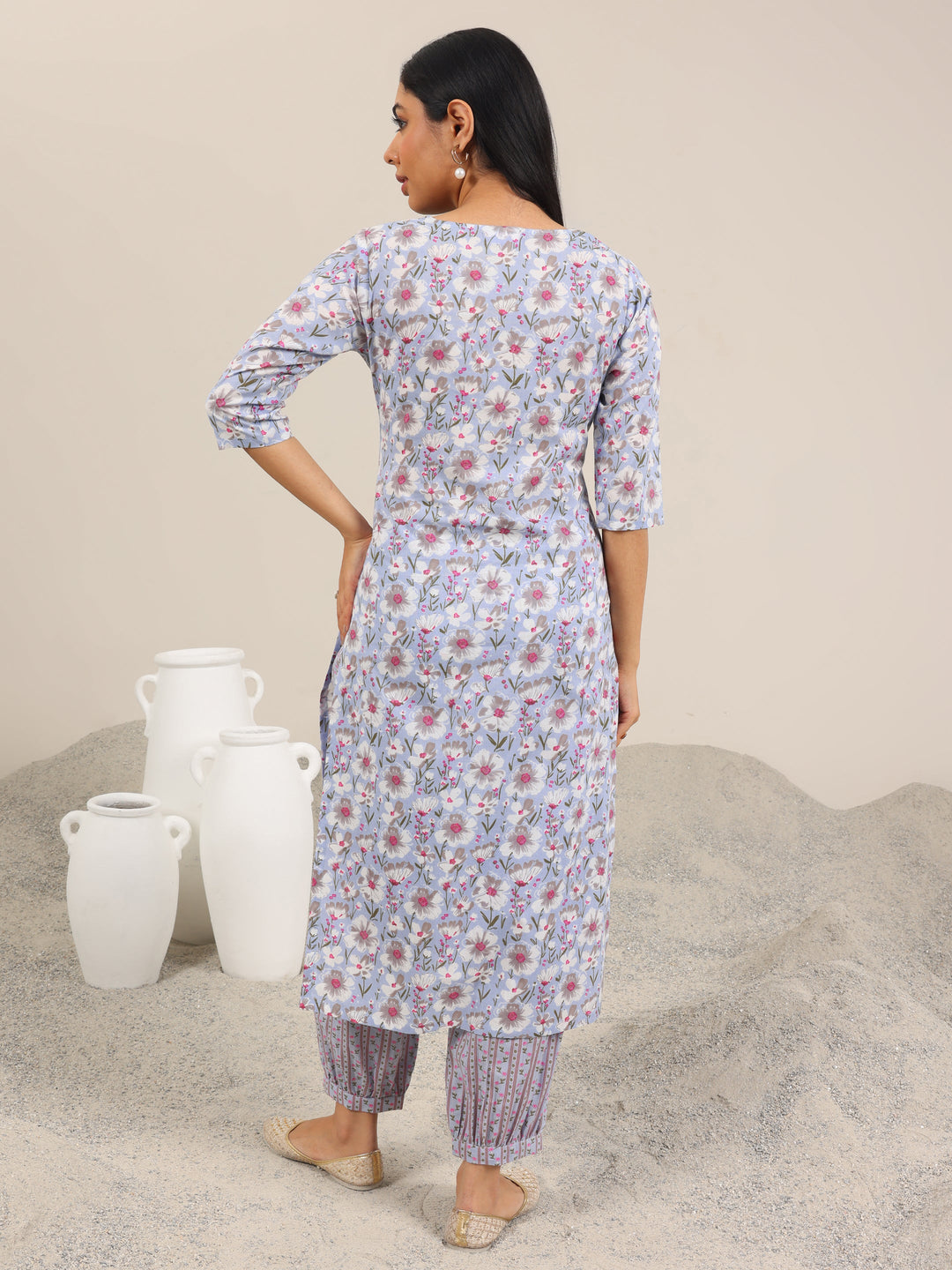  Lavender Printed Cotton Straight Kurta Set 