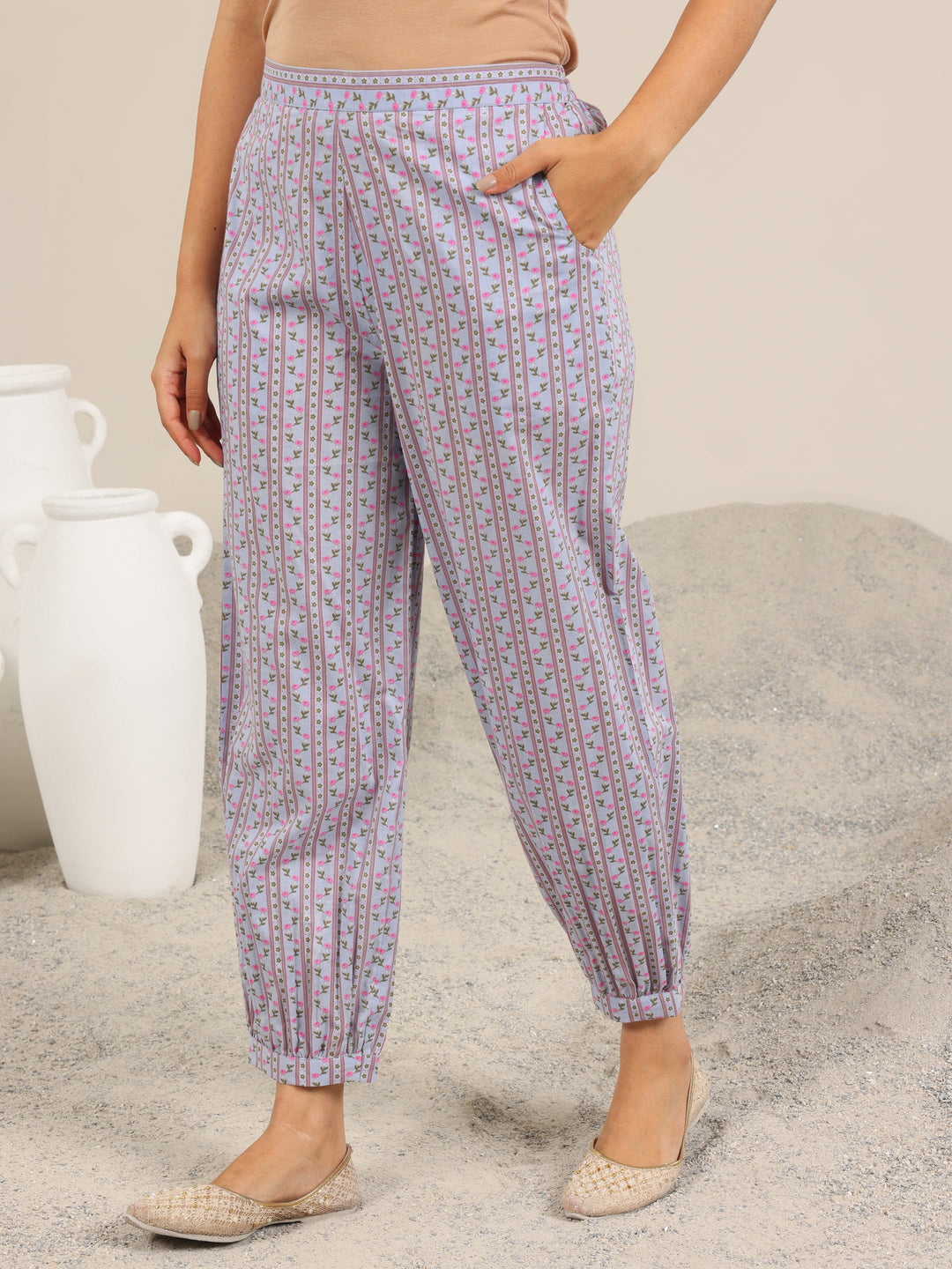  Lavender Printed Cotton Straight Kurta Set 