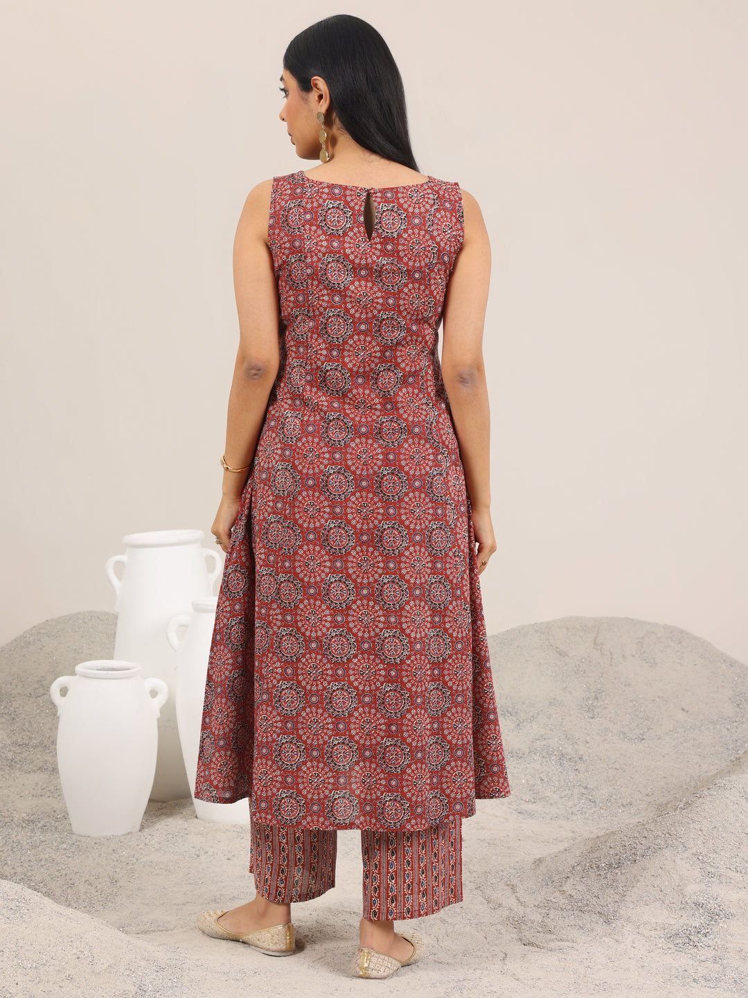  Maroon Printed Cotton A-Line Kurta Set 