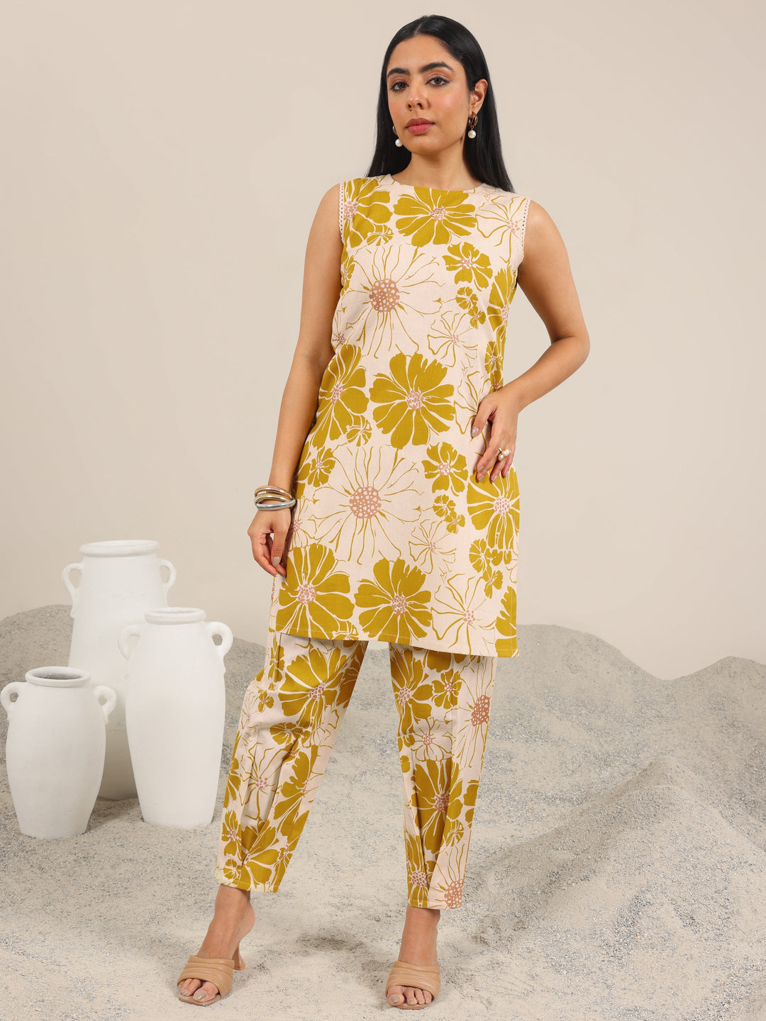  Off White Printed Cotton Blend Co-Ord Sets 
