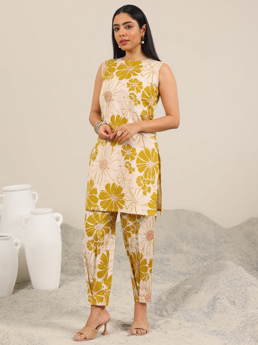  Off White Printed Cotton Blend Co-Ord Sets 