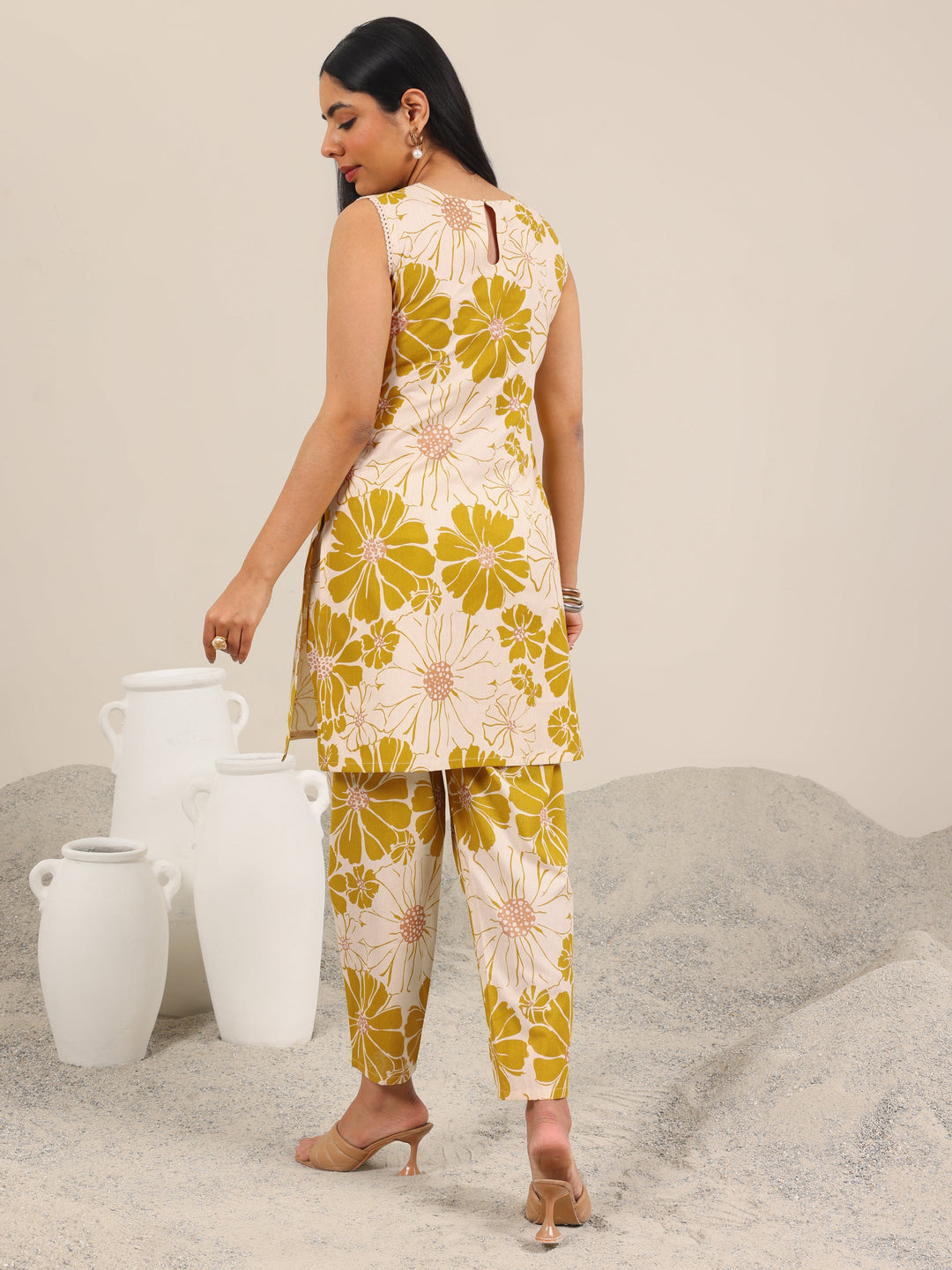  Off White Printed Cotton Blend Co-Ord Sets 