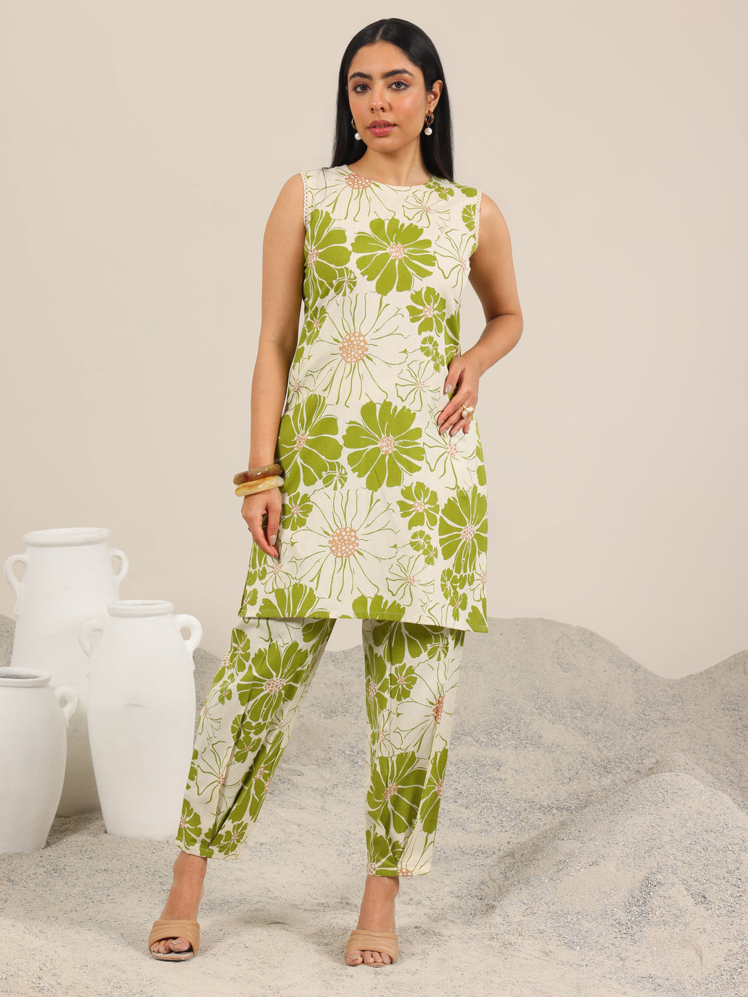  Off White Printed Cotton Blend Co-Ord Sets 