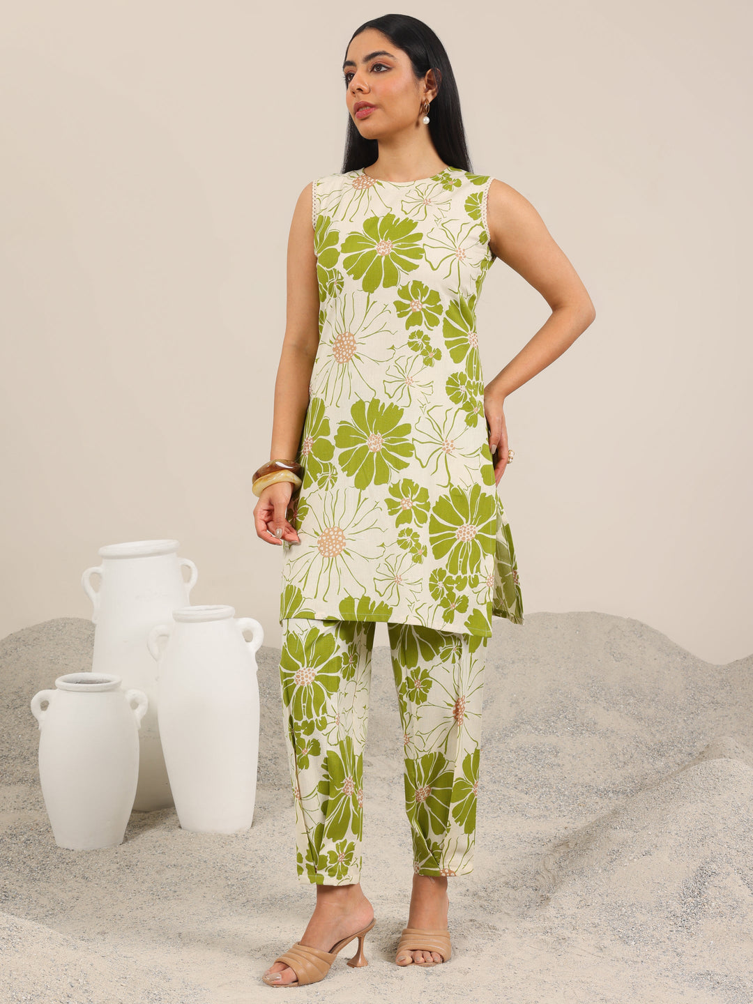  Off White Printed Cotton Blend Co-Ord Sets 