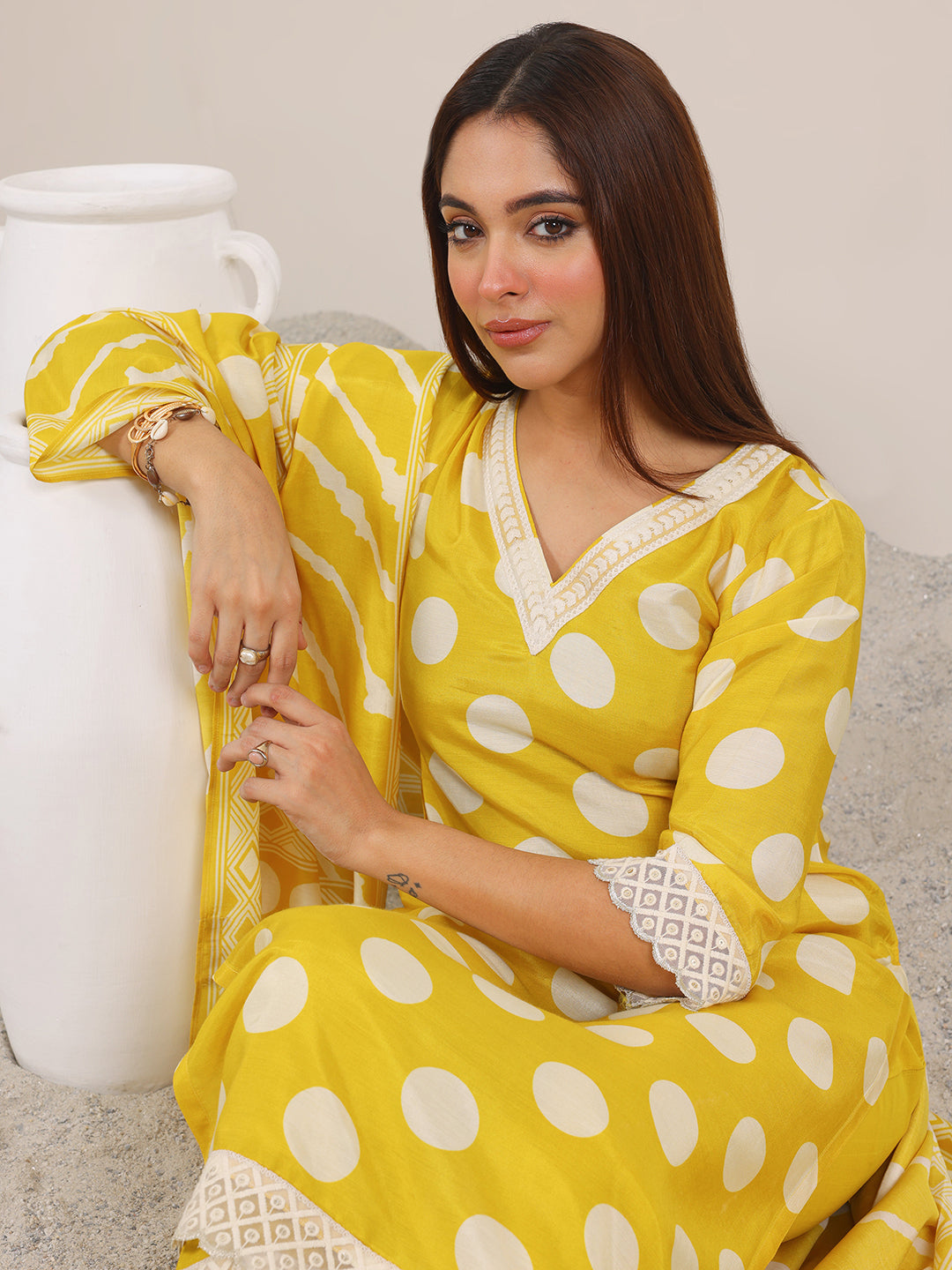 libas Yellow Printed Silk Blend Straight Suit Set WIth Dupatta-picture-36