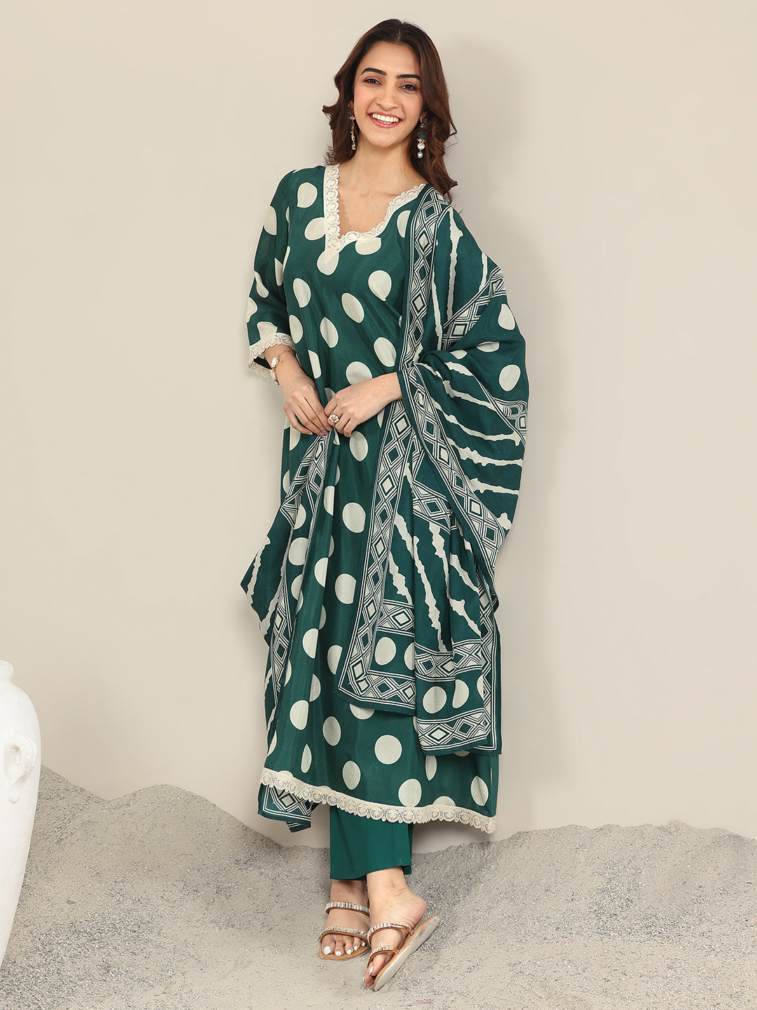 libas Green Printed Silk Blend A-Line Suit WIth Dupatta-picture-33
