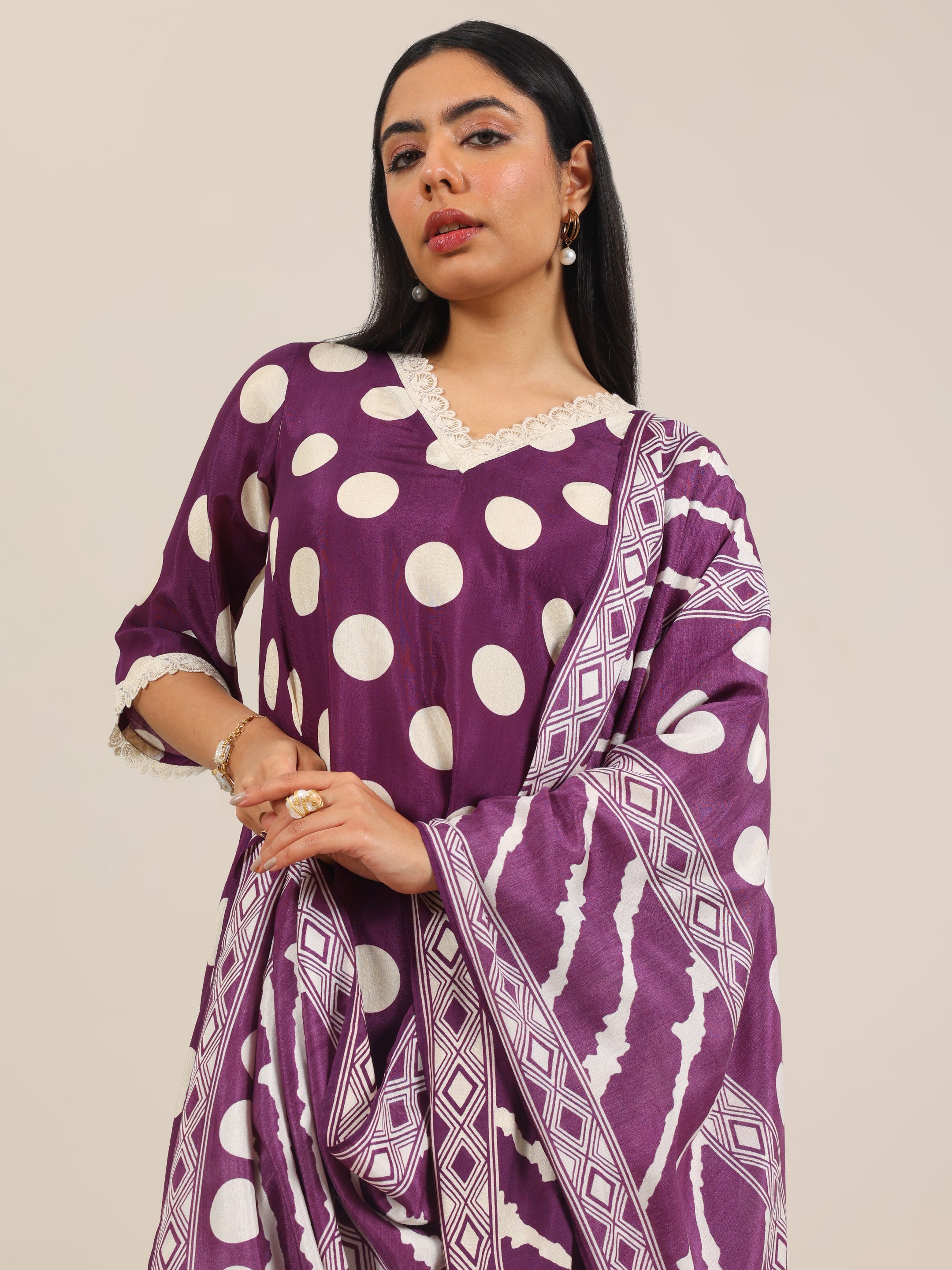 Purple Printed Silk Blend A-Line Suit Set WIth Dupatta-image-42