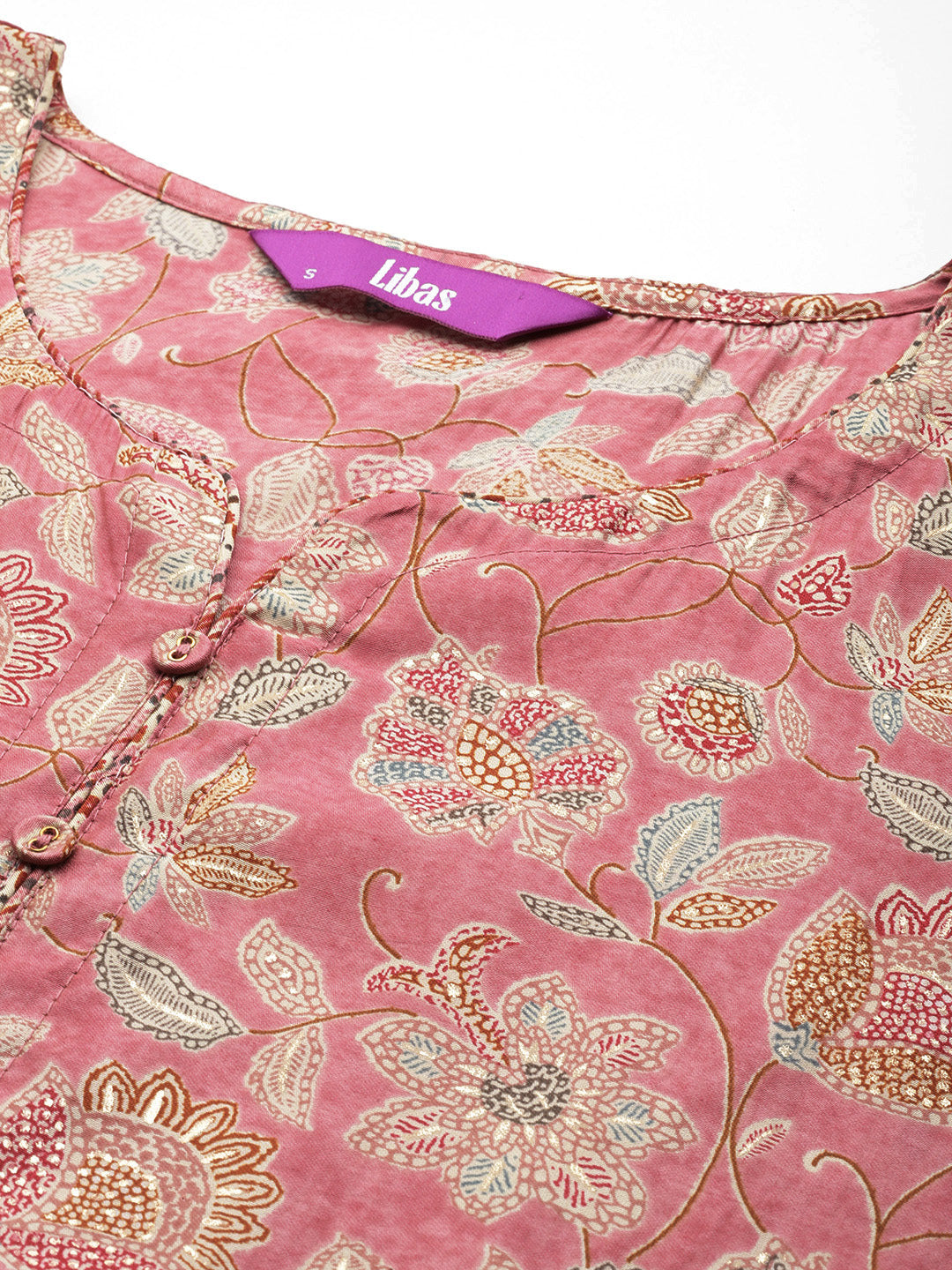  Peach Printed Silk Blend Straight Kurta Set 