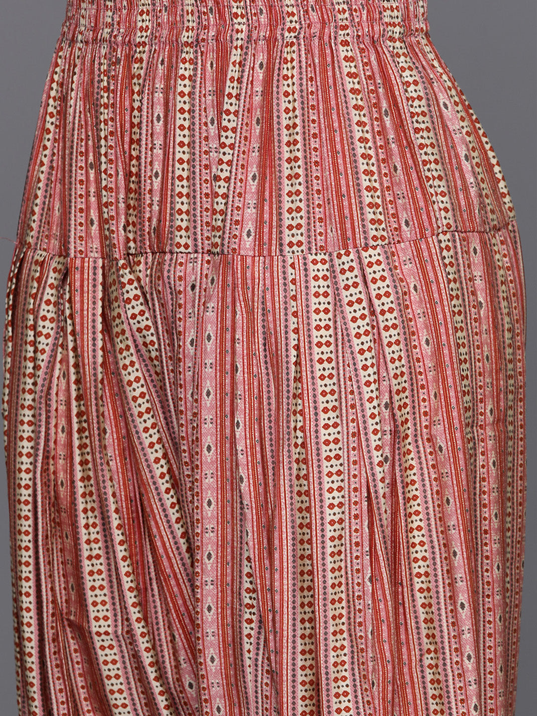  Peach Printed Silk Blend Straight Kurta Set 