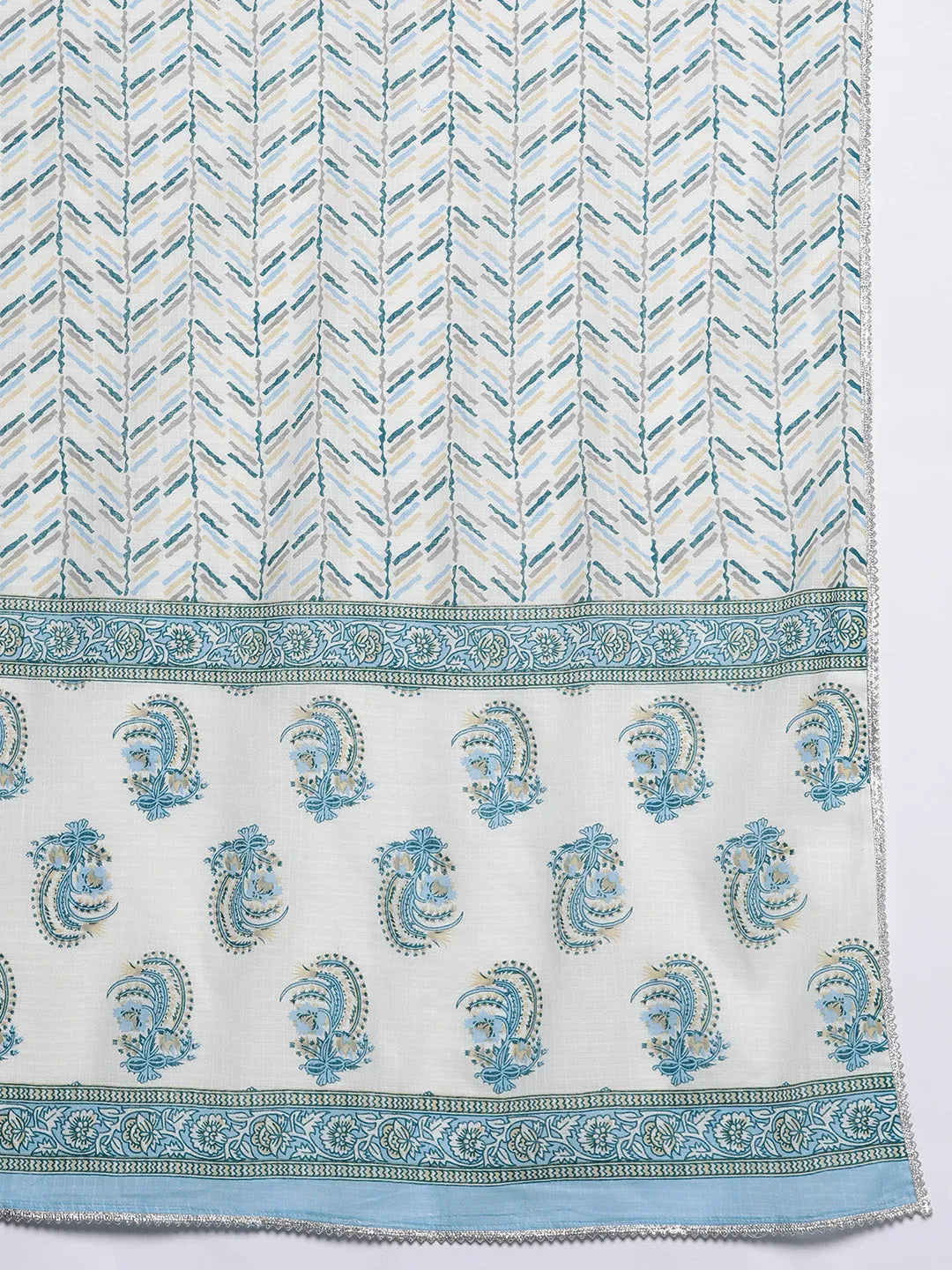  Cream Printed Cotton Straight Suit With Dupatta 