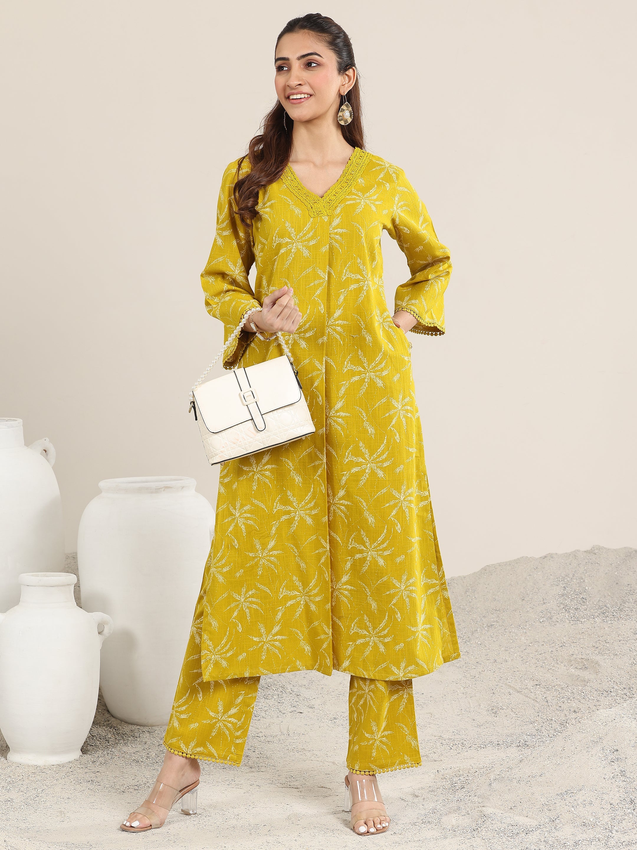 Yellow Printed Cotton Straight Kurta Set-image-28