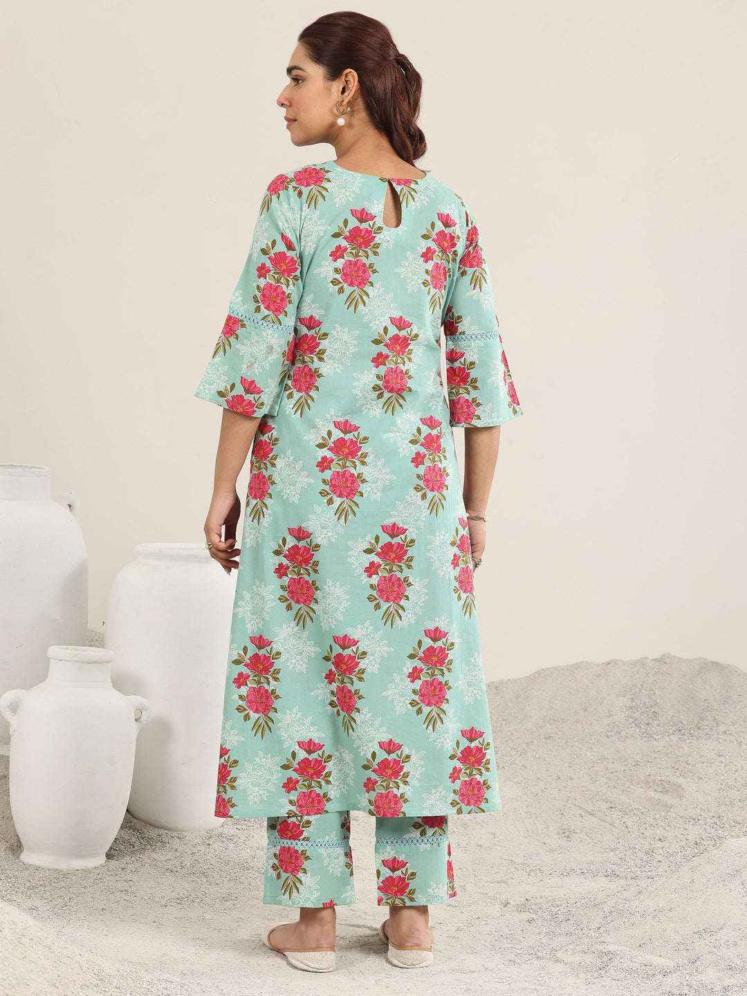  Green Printed Cotton A-line Kurta Set 