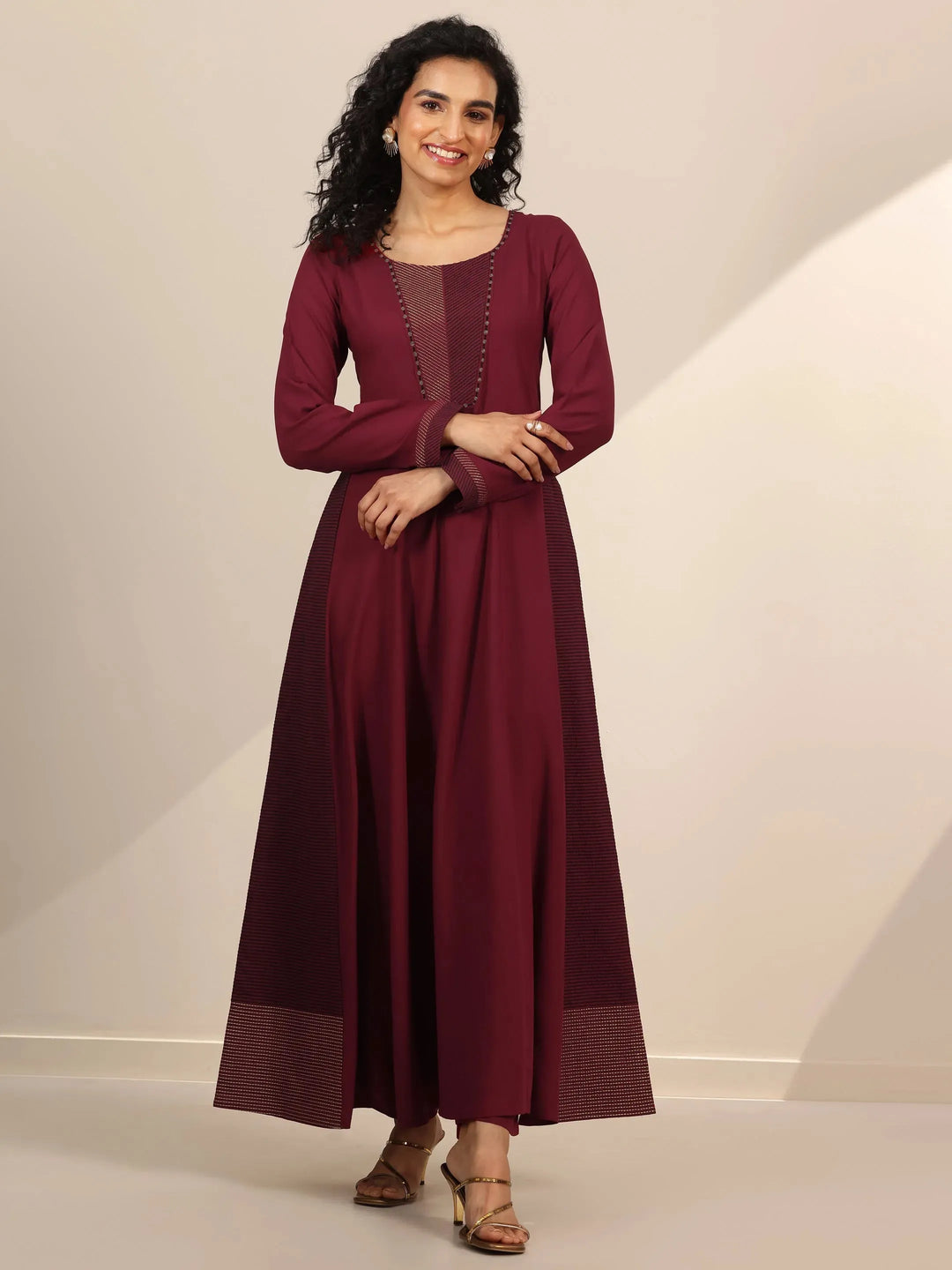  Maroon Embellished Viscose Rayon Anarkali Kurta Set 