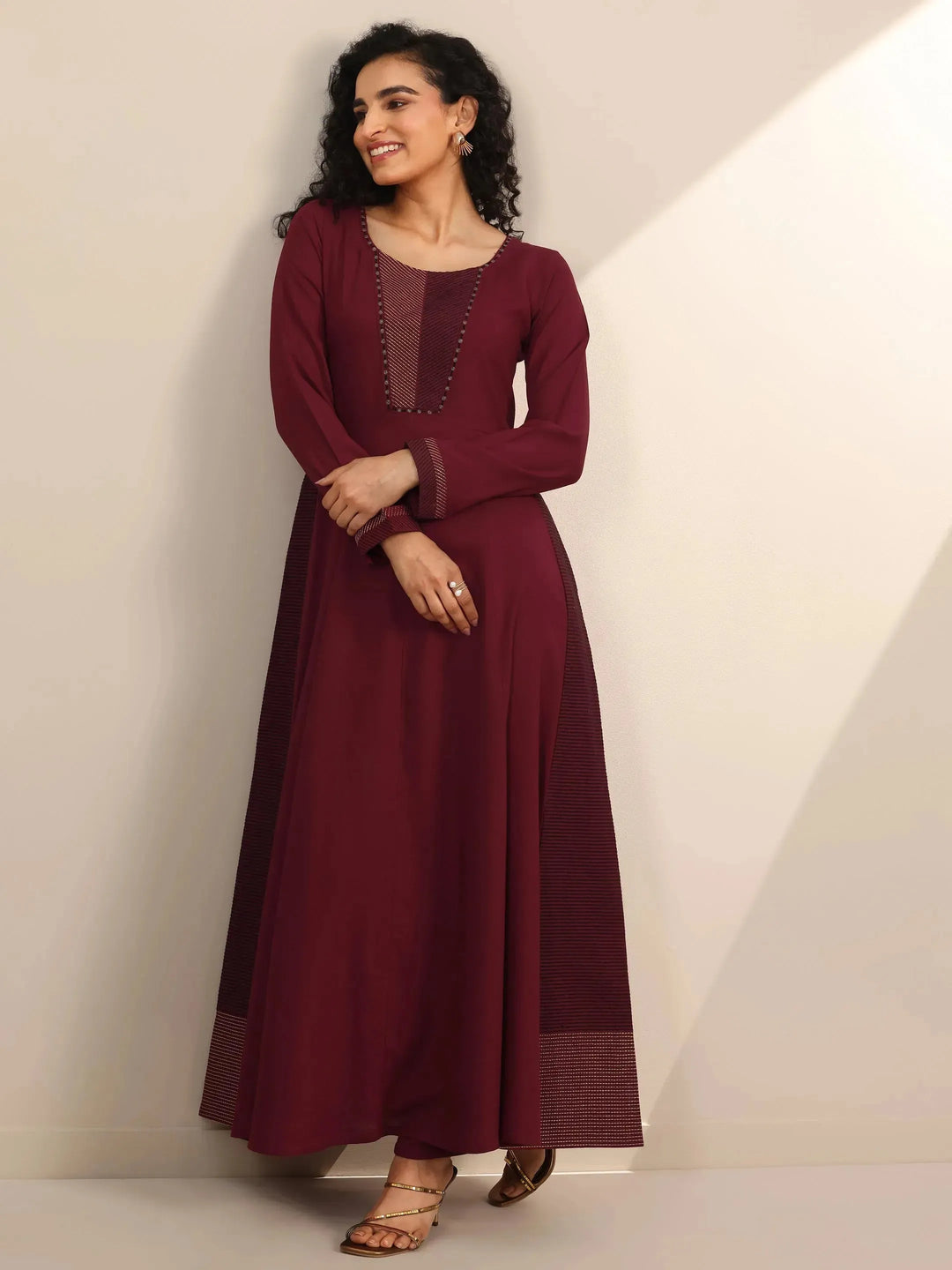  Maroon Embellished Viscose Rayon Anarkali Kurta Set 